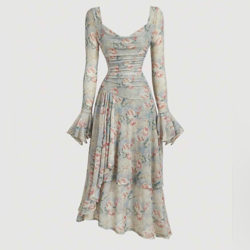 Floral Long Sleeve Dress sage green